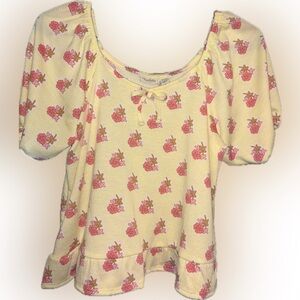 Cato Cream and Pink Floral Puff Sleeve Blouse